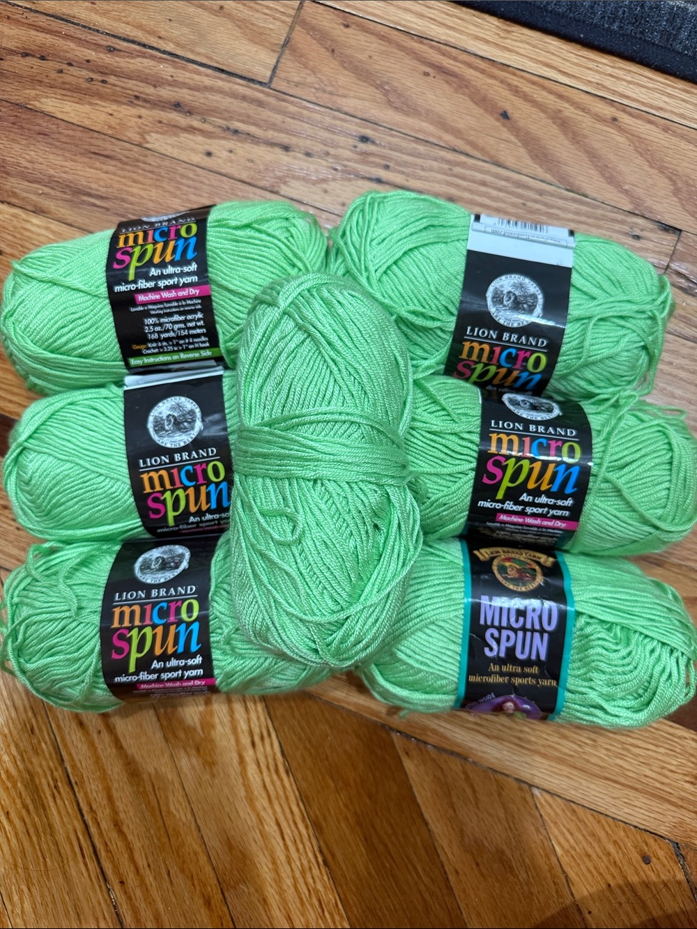 Lion Brand Micro Spun Yarn - Bright Lime Green (6 full unopened Skeins) +1